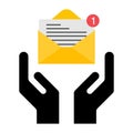 Hope icon, human hand with email symbol, help and protection graphic design, support vector illustration