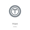 Hope icon. Thin linear hope outline icon isolated on white background from zodiac collection. Line vector sign, symbol for web and