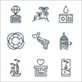 Hope line icons. linear set. quality vector line set such as candle, donation, incense, bird cage, gun, lifebuoy, blood donor card