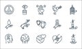 hope line icons. linear set. quality vector line set such as candle, world, aid, hands, world, blood donation, ribbon, bird,