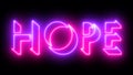 Hope neon glowing text illustration. Neon-colored Hope text.