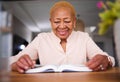 Hope, prayer and old woman reading a bible, faith and peace with religion, holy worship and support. Scripture, elderly Royalty Free Stock Photo