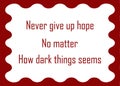 Hope quote with red border and red font