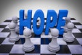 Hope is surrounded by pawns on chess board demonstrating lost hope concept. 3D illustration. Royalty Free Stock Photo