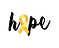 Hope text with Realistic golden Ribbon card to Childhood Cancer Awareness Month. Royalty Free Stock Photo