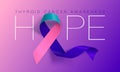 Hope. Thyroid Cancer Awareness Calligraphy Poster Design. Realistic Teal and Pink and Blue Ribbon. September is Cancer Awareness