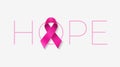 Hope typography with a pink ribbon for Breast Cancer Awareness Month poster or banner design - vector illustration Royalty Free Stock Photo