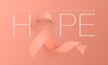 Hope. Uterine Cancer Awareness Calligraphy Poster Design. Realistic Peach Ribbon. September is Cancer Awareness Month