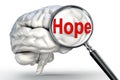 Hope word on magnifying glass and human brain