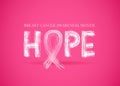 Hope word with pink ribbon symbol. Breast cancer awareness month. Vector illustration.