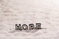 Hope word on white sand