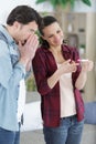 Hopeful man checking pregnancy test Royalty Free Stock Photo