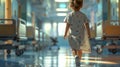 Hopeful Steps: Child Walking in Hospital Corridor. Generative ai