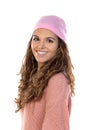 Hopeful woman with cancer wearing a thoughtful pink scarf