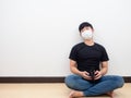 Man sit on floor with wallet no money,Poor man disheartened