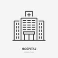 Hopital flat line icon. Vector thin sign of medical clinic, polyclinic logo. Health care building exterior illustration