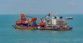 Hopper Dredger vessel in Strait of Singapore Royalty Free Stock Photo
