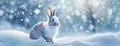 Hopping Bunny in Snowy Bliss. A playful rabbit in a snowy landscape with a soft-focus background