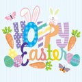 Hoppy Easter Greeting with Bunny Eggs and Carrots Royalty Free Stock Photo