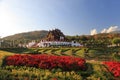 Hor Kham Luang is an elegant Lanna architecture. Big pavilion on the slope and flower garden in the evening