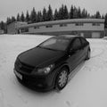 Hora svateho Sebestiana, Czech republic - December 26, 2020: black car Opel Astra H on snow