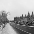 Hora svateho Sebestiana, Czech republic - December 26, 2020: winter road in cloudy weather