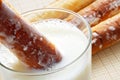 Horchata and fartons, typical snack of Valencia Royalty Free Stock Photo