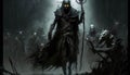 A horde of undead warriors gather to summon their darkest powers. Fantasy art. AI generation