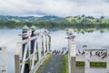 Horeke pier and jetty on Hokianga Harbour covered with birds and