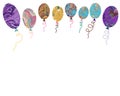 Horisontal banner with colorful marble texture balloons