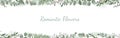 Horisontal botanical vector design banner. Pink rose, eucalyptus, succulents, flowers, greenery. Natural spring card or