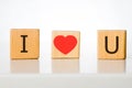 Horisontal wooden cubes with i love you message