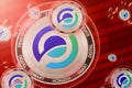 Horizen ZEN crash, bubble. Horizen ZEN cryptocurrency coins in a bubbles on the binary code background Royalty Free Stock Photo