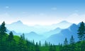 Cartoon Spring or Summer Panoramic landscape mountains Royalty Free Stock Photo