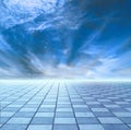 Horizon of blue sky and blue tile