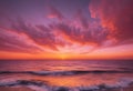 Horizon Embrace: Stunning Sunset over the Ocean with Orange Glowing Light Royalty Free Stock Photo