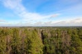Horizon line where tree crowns meeting the blue sky. View at the nature park of Ogre, Latvia from avobe Royalty Free Stock Photo