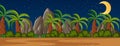 Horizon nature scene or landscape countryside with palm trees view and moon in the sky at night