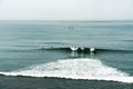 Horizon over the sea. Beautiful seascape with surfing silhouette.