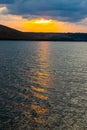 Horizon panorama and dramatic twilight sky and cloud sunset background. Natural sky background texture, beautiful color. Dark Royalty Free Stock Photo