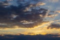 Horizon panorama and dramatic twilight sky and cloud sunset background. Natural sky background texture, beautiful color. Dark Royalty Free Stock Photo