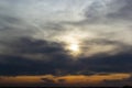 Horizon panorama and dramatic twilight sky and cloud sunset background. Natural sky background texture, beautiful color. Dark Royalty Free Stock Photo