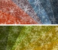 Horizontal abstract green and blue big banners with bright snowfall. Royalty Free Stock Photo