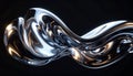 Horizontal flowing abstract sculpture of polished liquid metal with bright reflections on a dark background Royalty Free Stock Photo