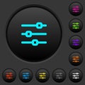Horizontal adjustment dark push buttons with color icons