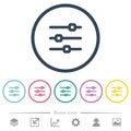 Horizontal adjustment flat color icons in round outlines