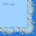 Horizontal angle border design. Winter frozen glass background. Text place.