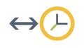 Horizontal arrows with clock, representing time range or duration, vector design Generative AI Royalty Free Stock Photo