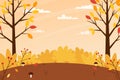 Horizontal autumn landscape. Forest, bare trees, glade with mushrooms and wild berries. Color vector illustration. Nature Royalty Free Stock Photo