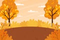 Horizontal autumn landscape. Yellow trees with orange leaves, a glade with soil, bushes, forest. Color vector illustration. Nature Royalty Free Stock Photo